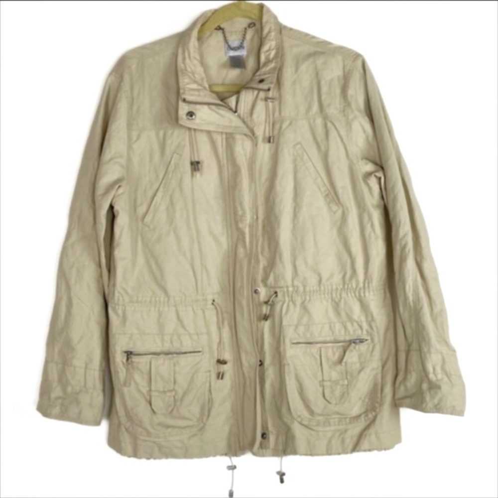 Chicos Cotton Metallic Blend Long Sleeve Field Jacket Utility Coat